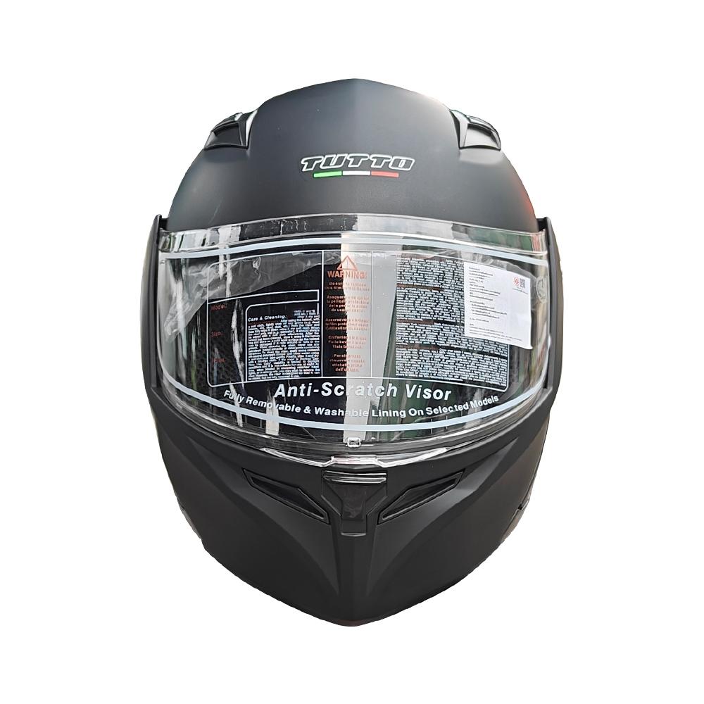 TUTTO 111 หมวกกันน็อคเปิดคาง หมวกันน๊อค หมวกกันน๊อคเต็มใบ Helmet กระจก2ชั้นHD สีดำด้าน
