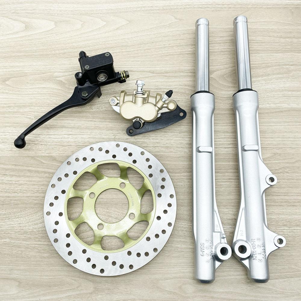 6-piece Value Set: Front shock assembly for Wave 125 R, S, X / Wave 100S. Includes front shock, lower pump, upper pump, speedometer housing set, disc brake hose, and disc brake rotor. Wave 125.