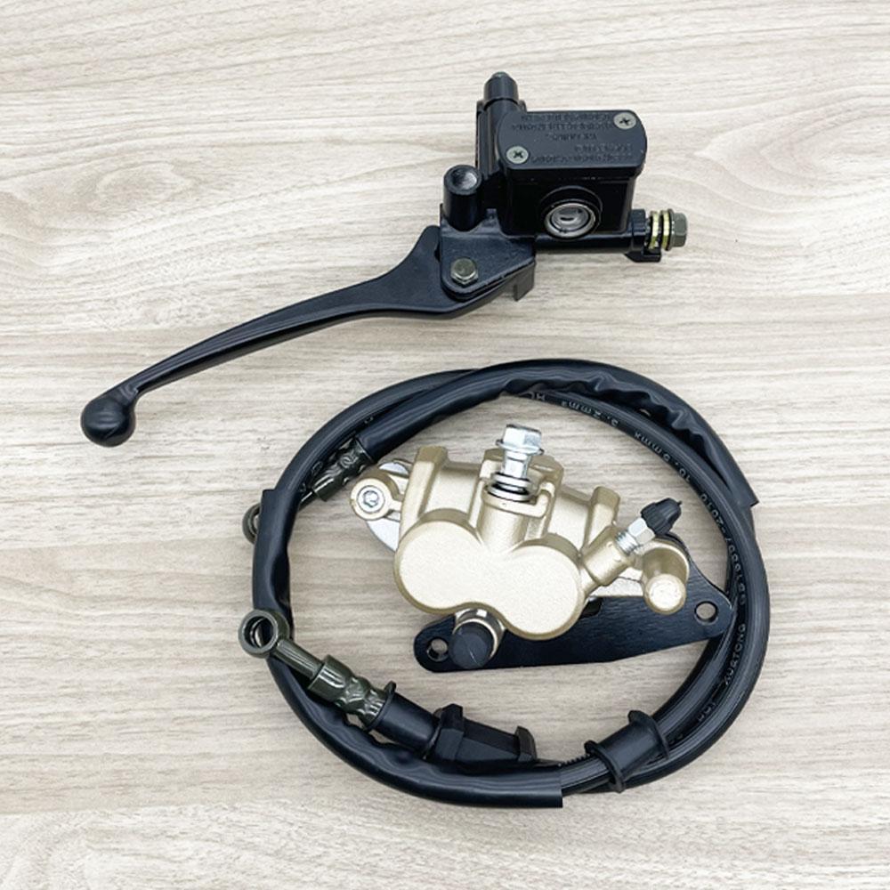 Wave 125/Wave 100s front disc brake conversion kit. Includes: front shocks, front disc, lower pump, speedometer gear set, disc brake hose, Wave 125 upper pump, disc brake rotor, and front caliper.